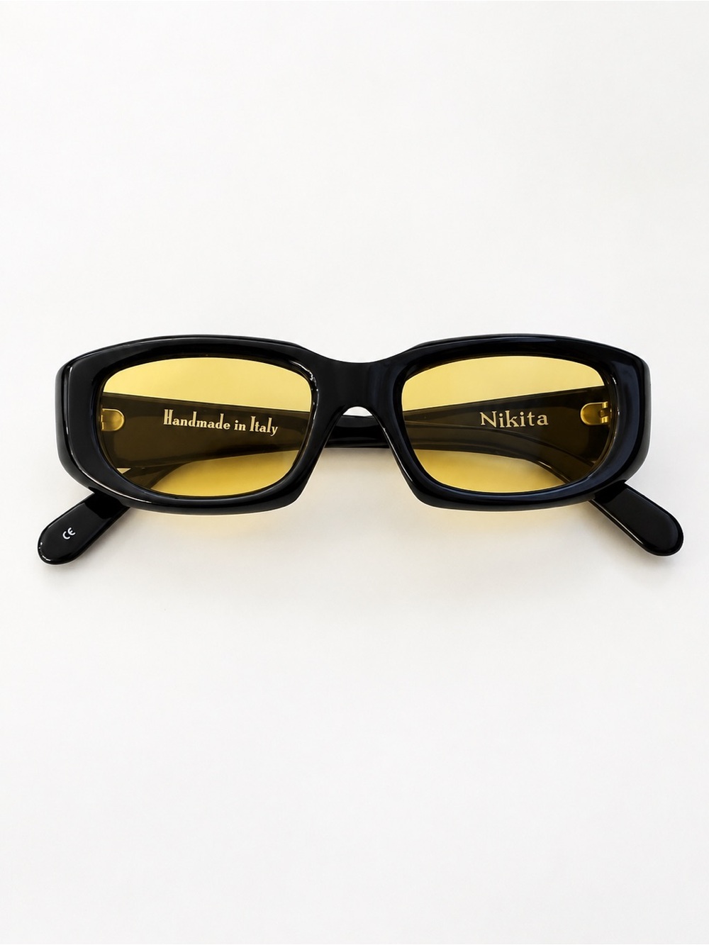 Vintage Spy Optic Nikita Sunglasses Yellow Lens Black Frame Handmade in Italy Y2 - Picture 1 of 5